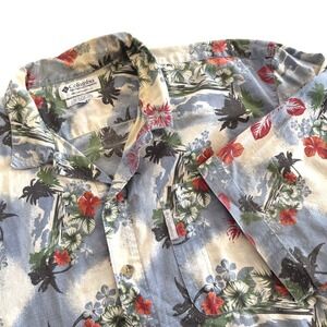Columbia Sportswear Men's Hawaiian Aloha Shirt Palm Trees Floral Print Size L
